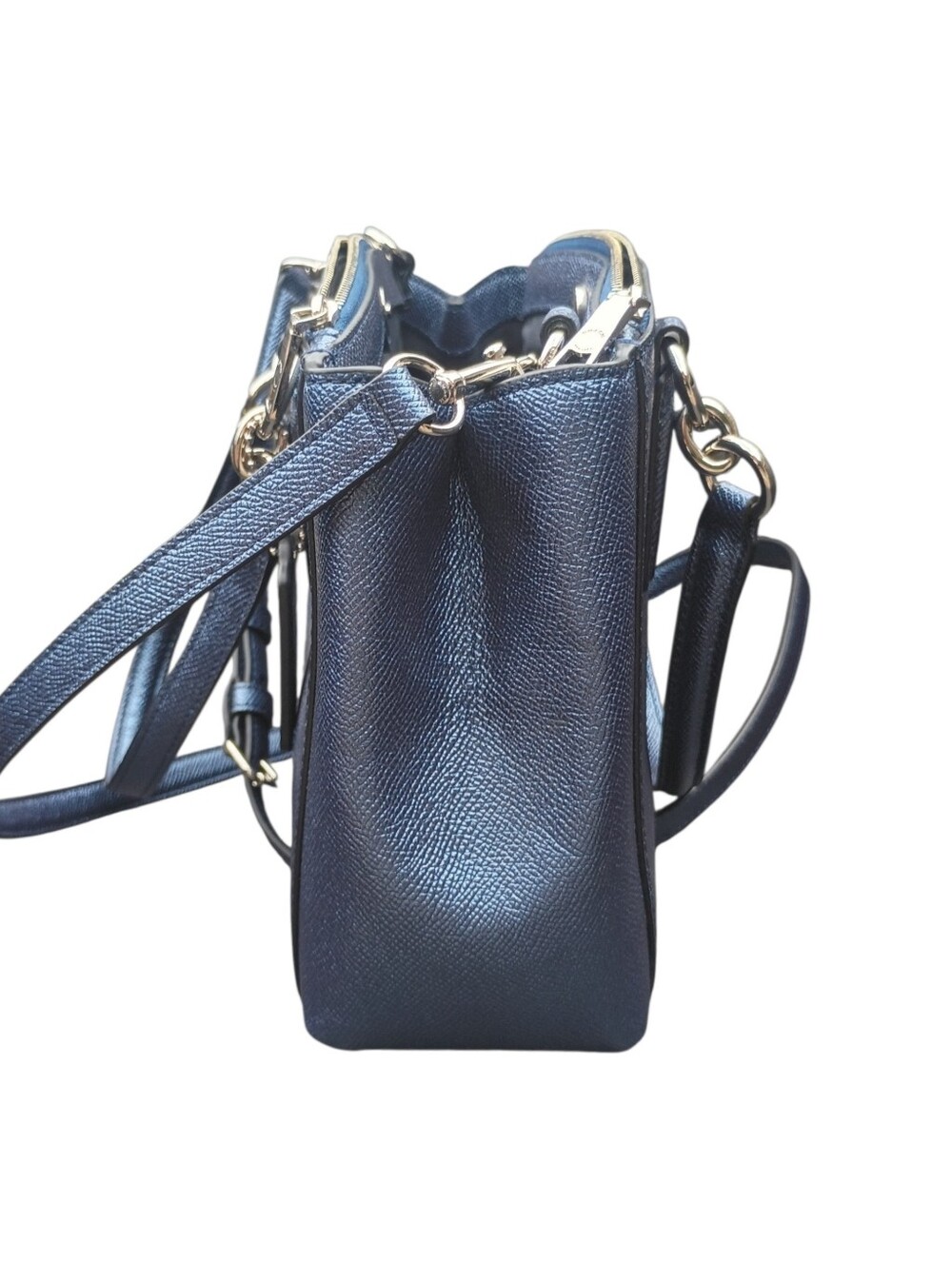 SOLD Coach Metallic Navy Blue Leather Mini Christie Carryall Satchel - Picture 3 of 16